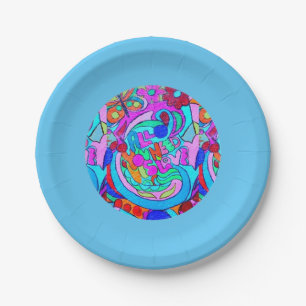 Liebe-Kreisblau des Hippie groovy Pappteller