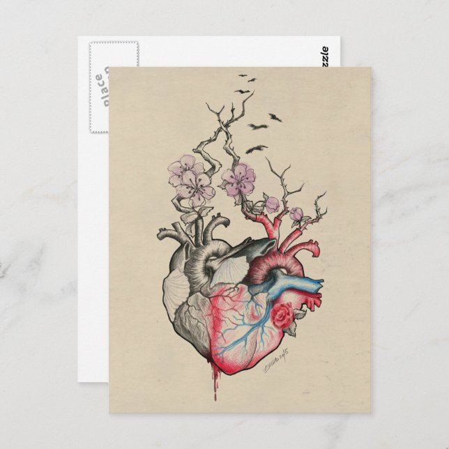 Liebe Kunst Surreal Anatomische Herzen Blume Vinta Postkarte (Vorne/Hinten)
