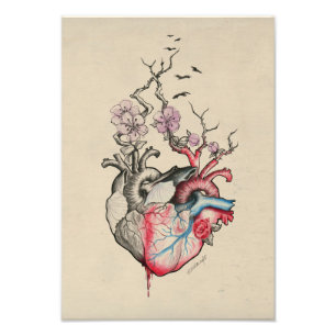 Liebe Kunst Surreal Anatomische Herzen Blumen Vint Fotodruck