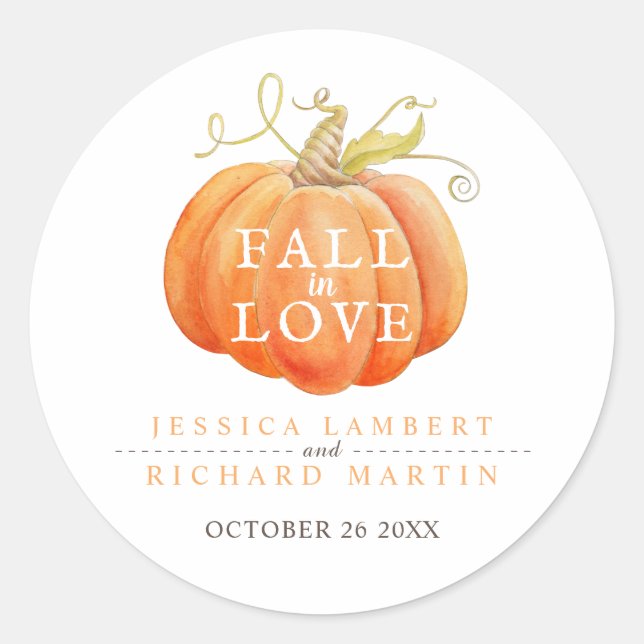 Liebe Kürbiskürbis Hochzeit Wasserfarbenen Runder Aufkleber (Vorderseite)