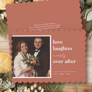 Liebe Lachen Fröhlich Immer Danach Hochzeitsfoto Feiertagskarte