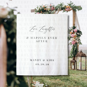 Liebe Lachen & Für immer und ewig Hochzeitsbanner Wandteppich