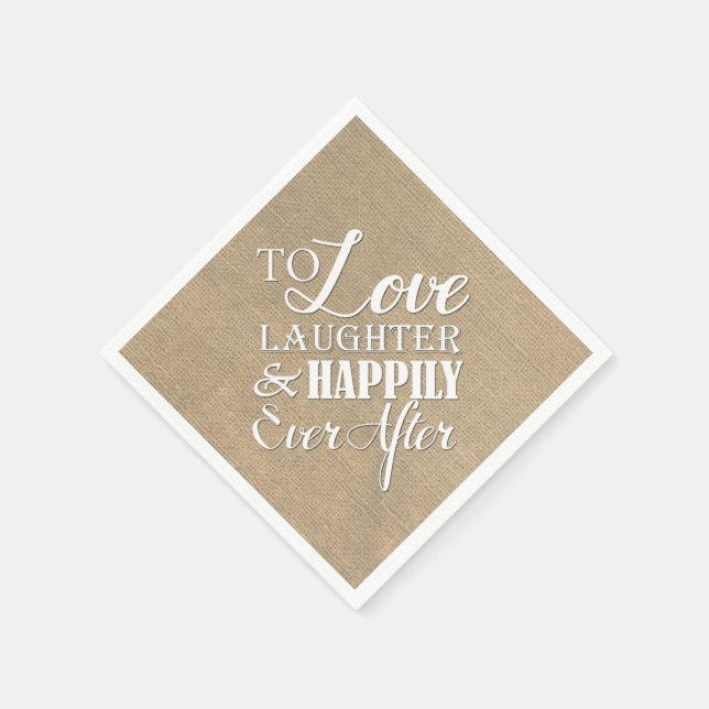 Liebe Lachen glücklich immer nach Burlap-Hochzeit Serviette (Ecke)