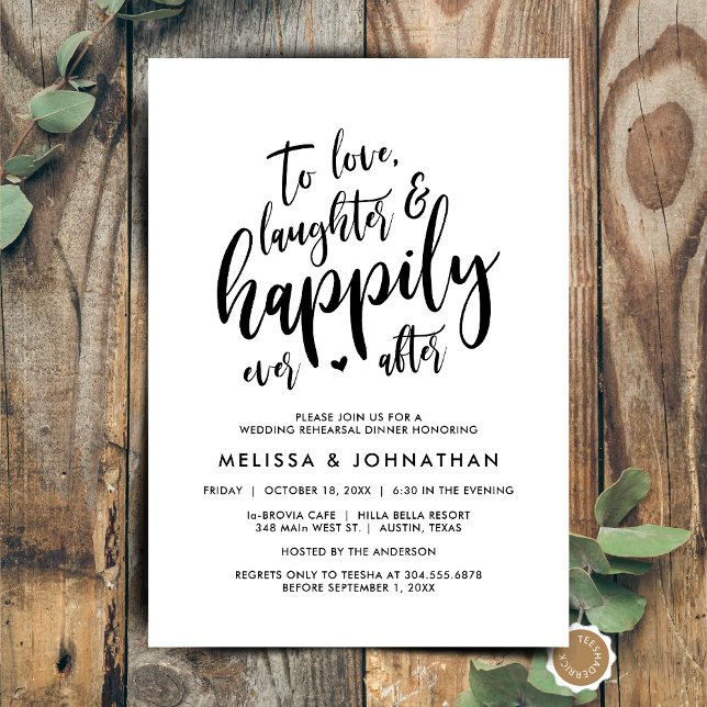 Liebe Lachen und glücklich immer danach Einladung (To Love Laughter and Happily Ever After, Wedding Rehearsal Dinner or Brunch Invitation Card)