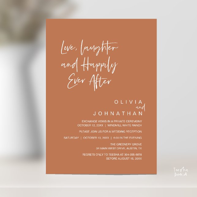 Liebe, Lachen und glücklich immer, modern Einladung (Love, Laughter and Happily Ever After, Modern Boho Wedding Invites Card PDF Brown Copper Terracotta)