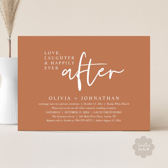 Liebe, Lachen und glücklich immer nach dem Empfang Einladung (Love, Laughter And Happily Ever After Reception Modern Minimalist Invitation Card PDF Copper Brown)