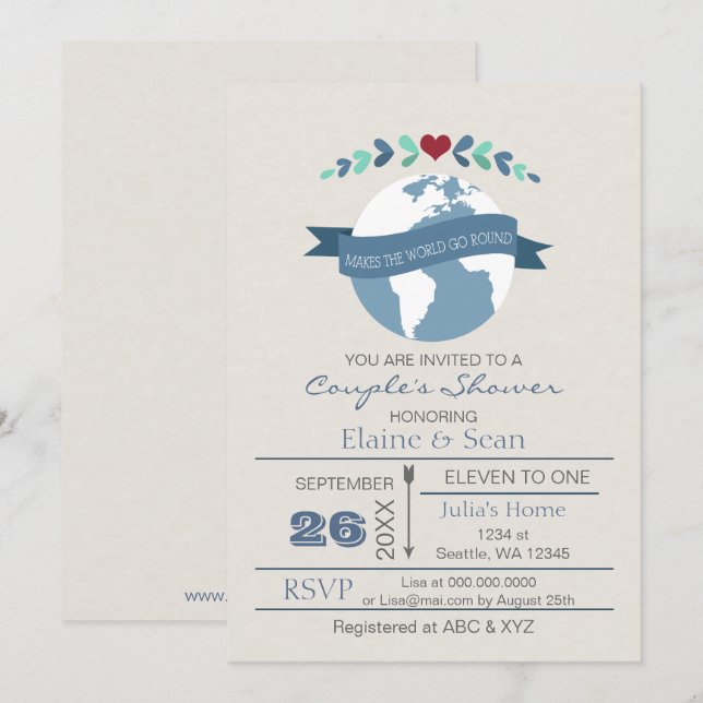 Liebe lädt das World Go Round Brautparty ein Einladung (Vorne/Hinten)