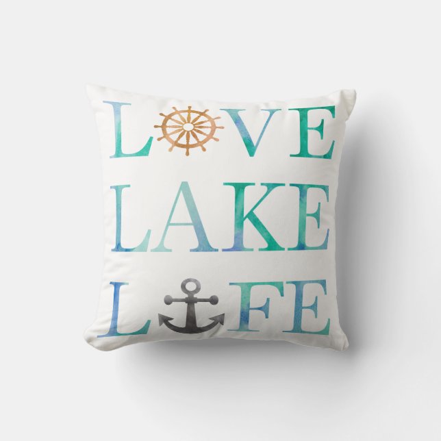 Liebe Lake Life Wasserfarben Typografie Kissen (Vorderseite)