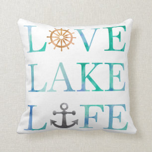 Liebe Lake Life Wasserfarben Typografie Kissen