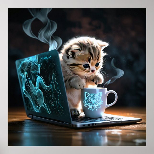 Liebe, Laptops, Katzen und Kaffee Poster (Vorne)