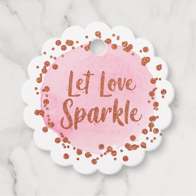 Liebe lass Sparkle Rosa Rose Gold Confetti Wedding Geschenkanhänger (Vorderseite)