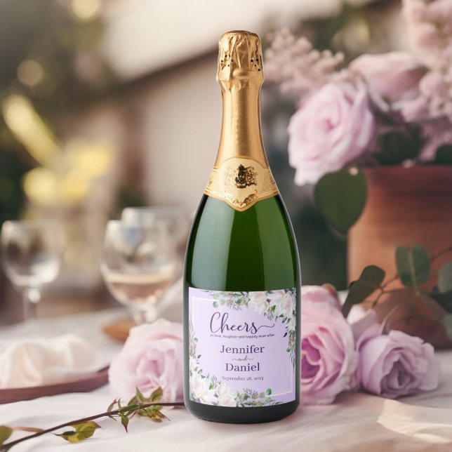 Liebe Laughter Peony Orchid Pink Hochzeitstoast (Cheers to Love, Laughter, and Happy Ever After Peony Orchid Pink Wedding Toast Sparkling Wine Label)