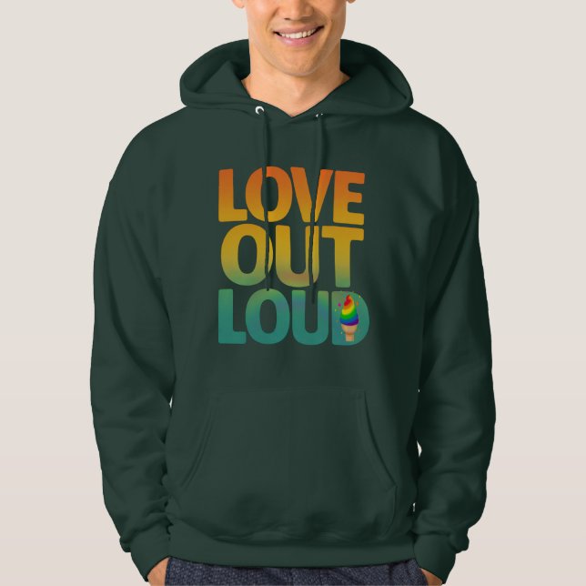 Liebe laut Retro-Pride-Typografie-Design Hoodie (Vorderseite)