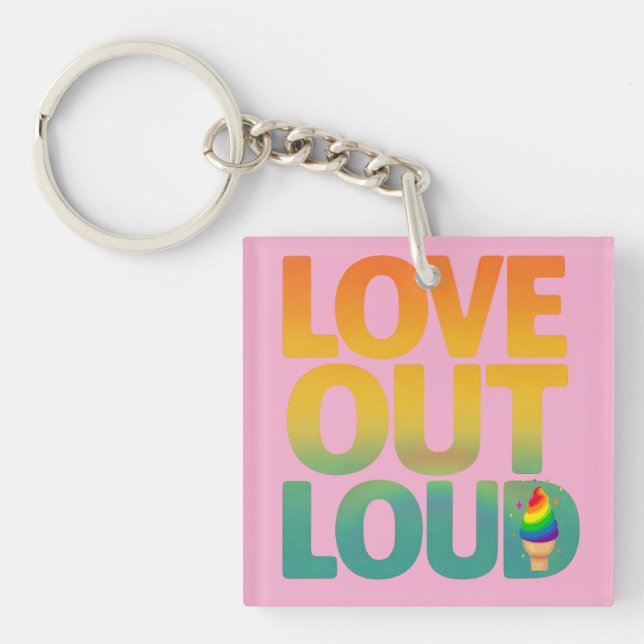 Liebe laut Retro-Pride-Typografie-Design Schlüsselanhänger (Vorderseite)