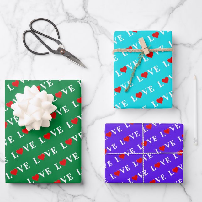 LIEBE Lavender Green Aqua Geschenkpapier Set (Vorderseite)