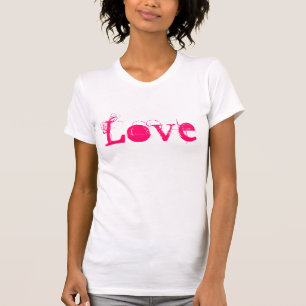 Liebe Leben in Vintagem Weiß, Rosa und Blau T-Shirt