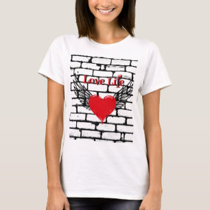 Liebe Leben mit den roten Herzen und Engelsflügeln T-Shirt