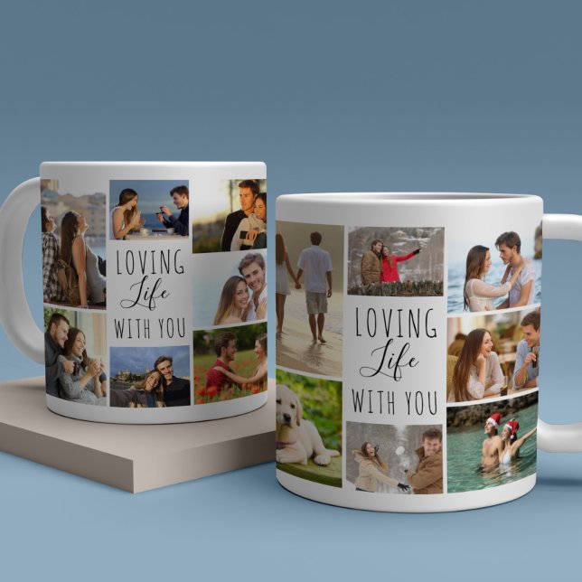 Liebe Leben mit dir 14 FotoCollage weiß Kaffeetasse (Loving Life with You photo collage mug)