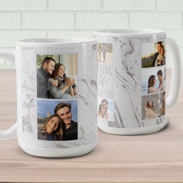 Liebe Leben mit dir - 7 Foto Collage Graue Marmor Kaffeetasse (Von Creator hochgeladen)
