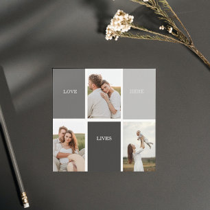 Liebe lebt hier   Drei-Foto-Familiengeschenk Magnetkarte