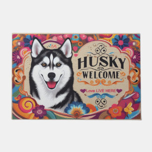 Liebe lebt hier - Sibirischer Husky Hund Willkomme Fußmatte