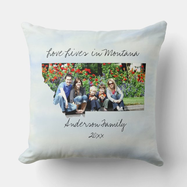 Liebe lebt in Montana Staat Gestaltetes Foto Kissen (Vorderseite)