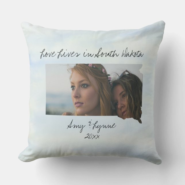 Liebe lebt in Süddakota Staat gestyltes Foto Kissen (Vorderseite)
