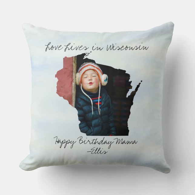 Liebe lebt in Wisconsin Staat gestapelt Custom Fot Kissen (Vorderseite)