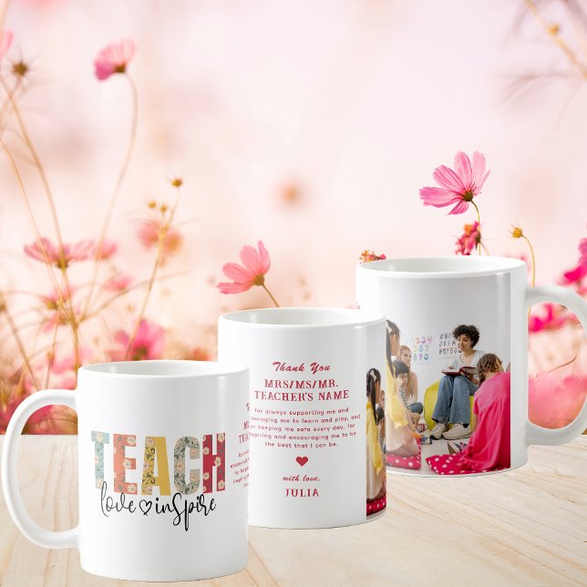 Liebe Lehrer Bewertung Foto Geschenk für Lehrer In Kaffeetasse (Teach Love Inspire Teacher Appreciation Photo Gift Christmas First Day of School Happy Teacher Day)