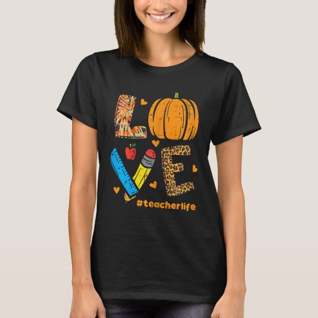 Liebe Lehrer Pumpkin Leopard Herbst Thanksgiv T-Shirt (Vorderseite)
