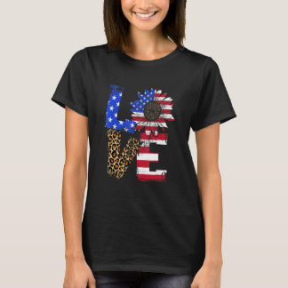 Liebe Leopard Sonnenblume American Flag 4. Juli P T-Shirt