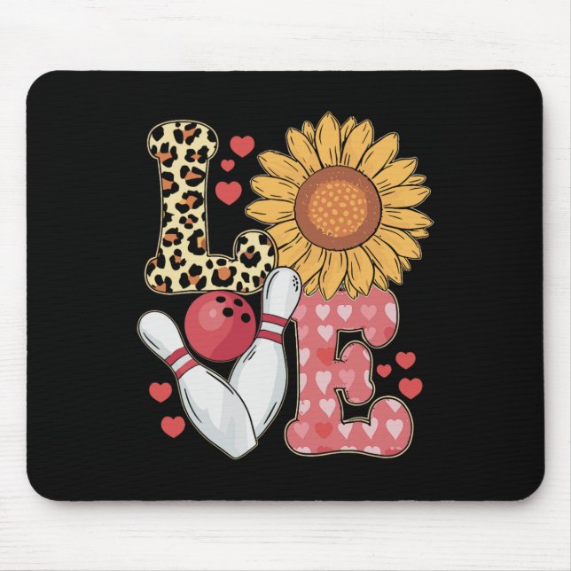 Liebe Leopard Sonnenblumen Bowling Valentine Bowli Mousepad (Vorne)
