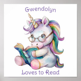 Liebe Lesen Niedlicher Einhornbrille Lila Text Poster