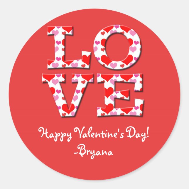 LIEBE Letters Heart Typografy Valentine's Aufklebe Runder Aufkleber (Vorderseite)