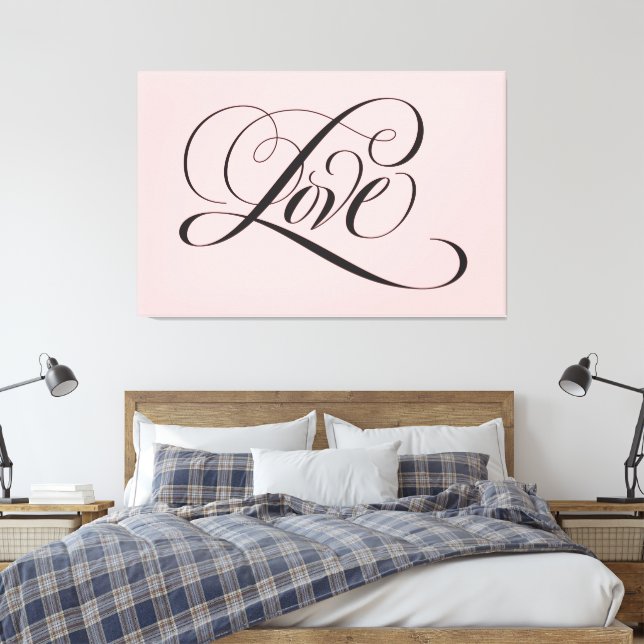 LIEBE Letting Calligrafy Blush Pink und Black Leinwanddruck (Insitu (Schlafzimmer))