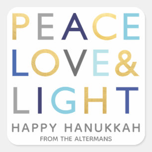 Liebe & Licht-Typografie Chanukka-Feiertag Gold Bl Quadratischer Aufkleber