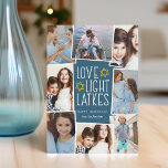 Liebe, Licht und Gitter | Hanukkah Foto Collage Feiertagskarte<br><div class="desc">Die Hanukkah Fotokarte bietet acht Fotos,  die in einer Collage angeordnet sind. "Liebe,  Licht,  Latkes" erscheint in der Mitte in weißer Schrift auf einem dunkelblauen Hintergrund mit Sternen. Personalisieren Sie mit Ihren Namen und das Jahr.</div>