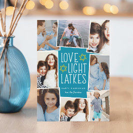 Liebe, Licht und Gitter | Hanukkah Foto Collage Feiertagskarte