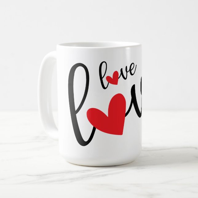 Liebe Liebe Liebe Herz Kaffeetasse (Vorderseite Links)
