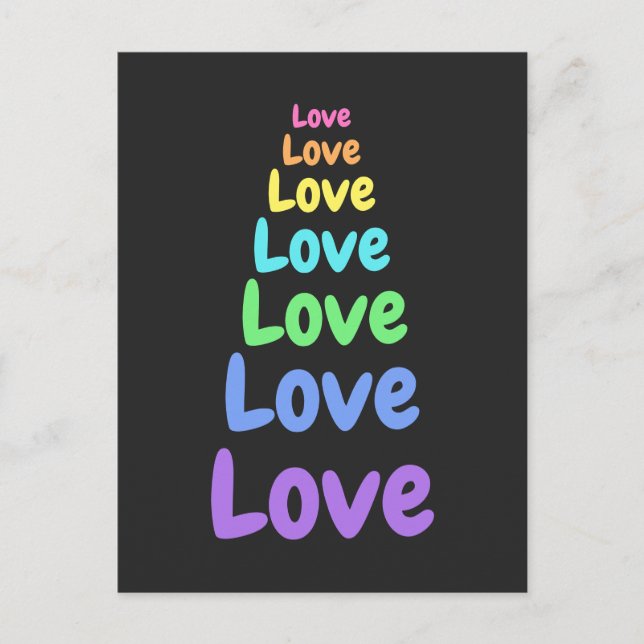 Liebe, Liebe, Liebe: Regenbogenwörter Postkarte (Vorderseite)