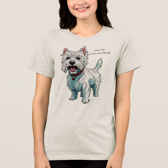 Liebe, Liebe meine Westie, bearbeitbarer Text Tri-Blend Shirt (Vorderseite)