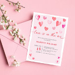 Liebe liegt im Brautparty des Air Valentins Einladung<br><div class="desc">Elegante Kalligraphie rot und rosa "Liebe ist in der Luft" Braudusche Einladung.</div>