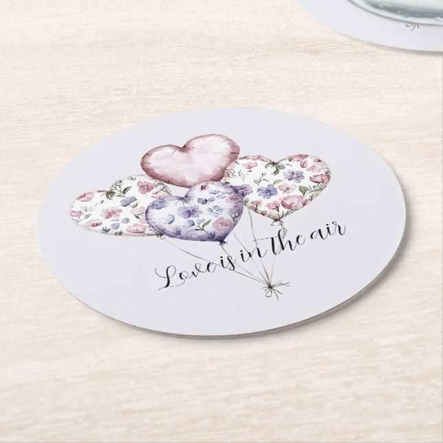 Liebe liegt in der Luft Herzballons Brautparty Runder Pappuntersetzer (Angewinkelt)