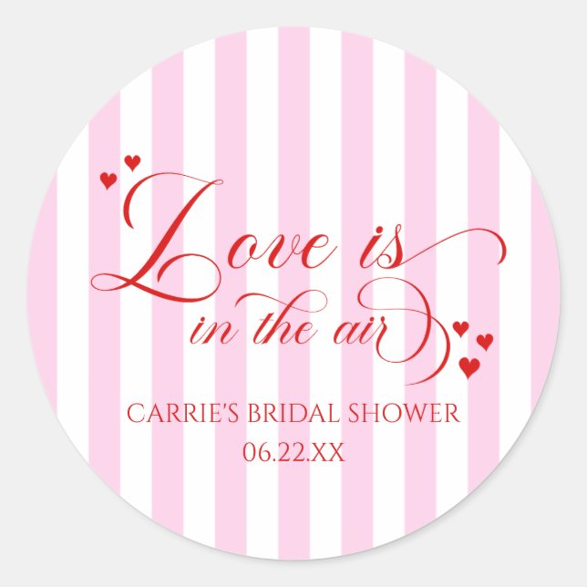 Liebe liegt in der Luft Rosa Rote Herzen Junggesel Runder Aufkleber (Vorderseite)