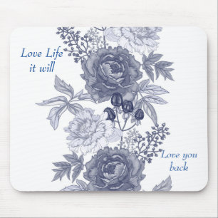 Liebe Life Blue Floral Mouse Pad Mousepad