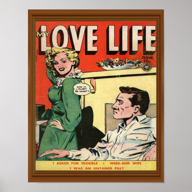 Liebe Life Flirt Romance Comic Illustration Retro Poster (Vorne)
