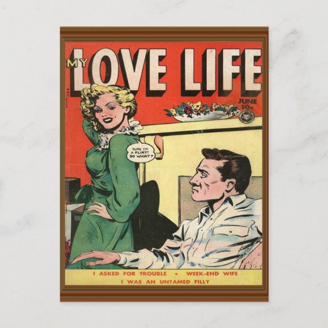 Liebe Life Flirt Romance Comic Illustration Retro Postkarte (Vorderseite)