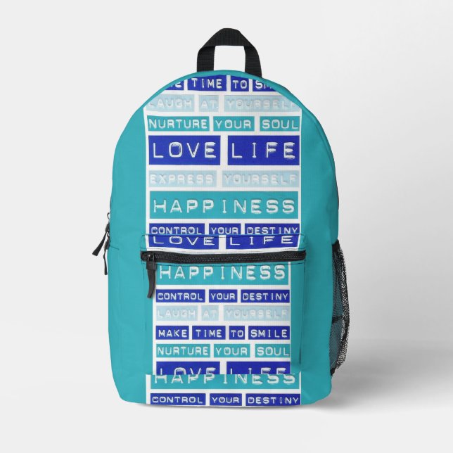Liebe Life Motivierend Quotes Blue Backpack Bedruckter Rucksack (Vorderseite)