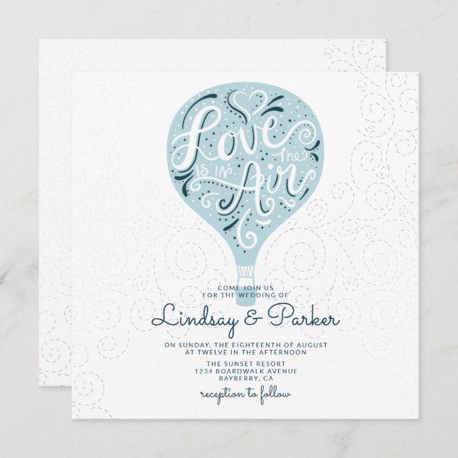 Liebe Light Blue Wedding Square Einladung (Vorne/Hinten)