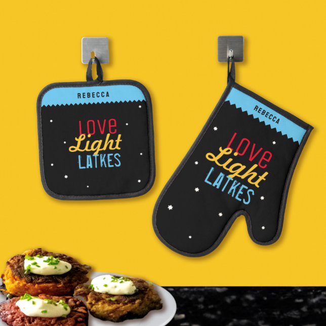 Liebe Light Latkes Black Hanukkah Funny Zitat Ofenhandschuh & Topflappen-Set (Von Creator hochgeladen)